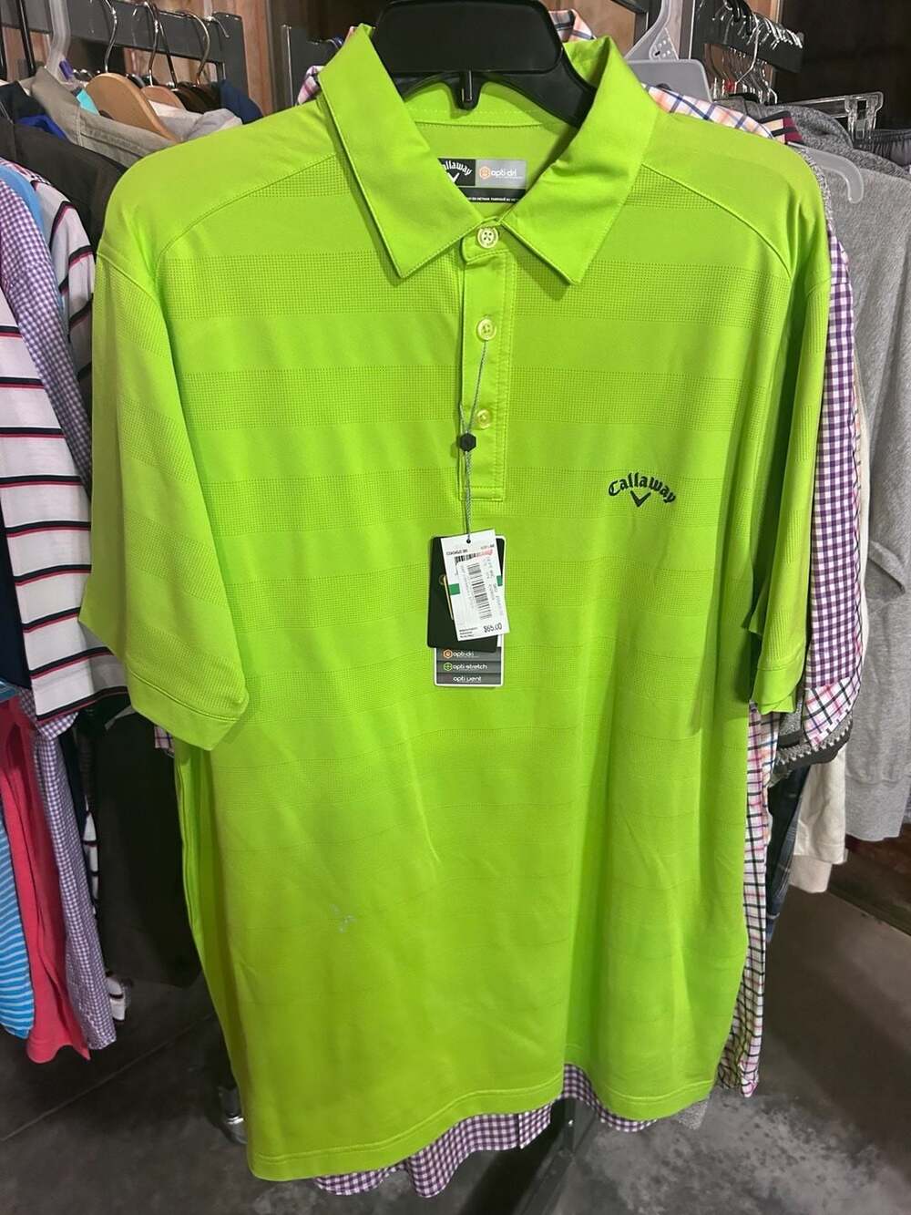 Callaway Men's Opti-Dri Acid Lime Striped Golf Polo Shirt Size L